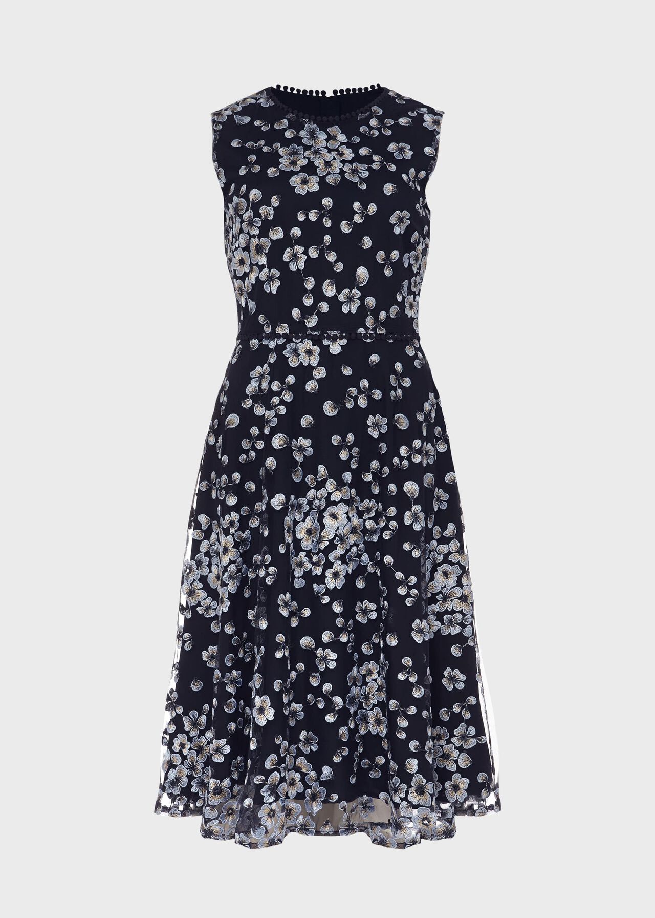 Lilith Embroidered Floral Dress, Navy Blue, hi-res