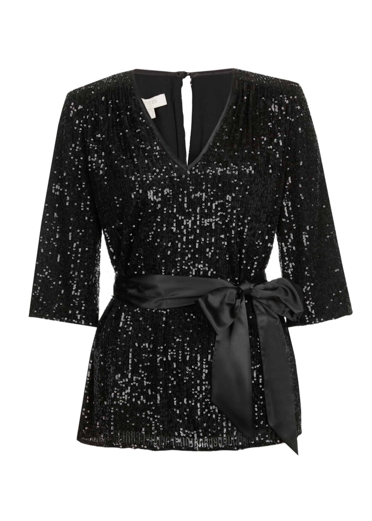 Salma Sequin V Neck Top, Black, hi-res