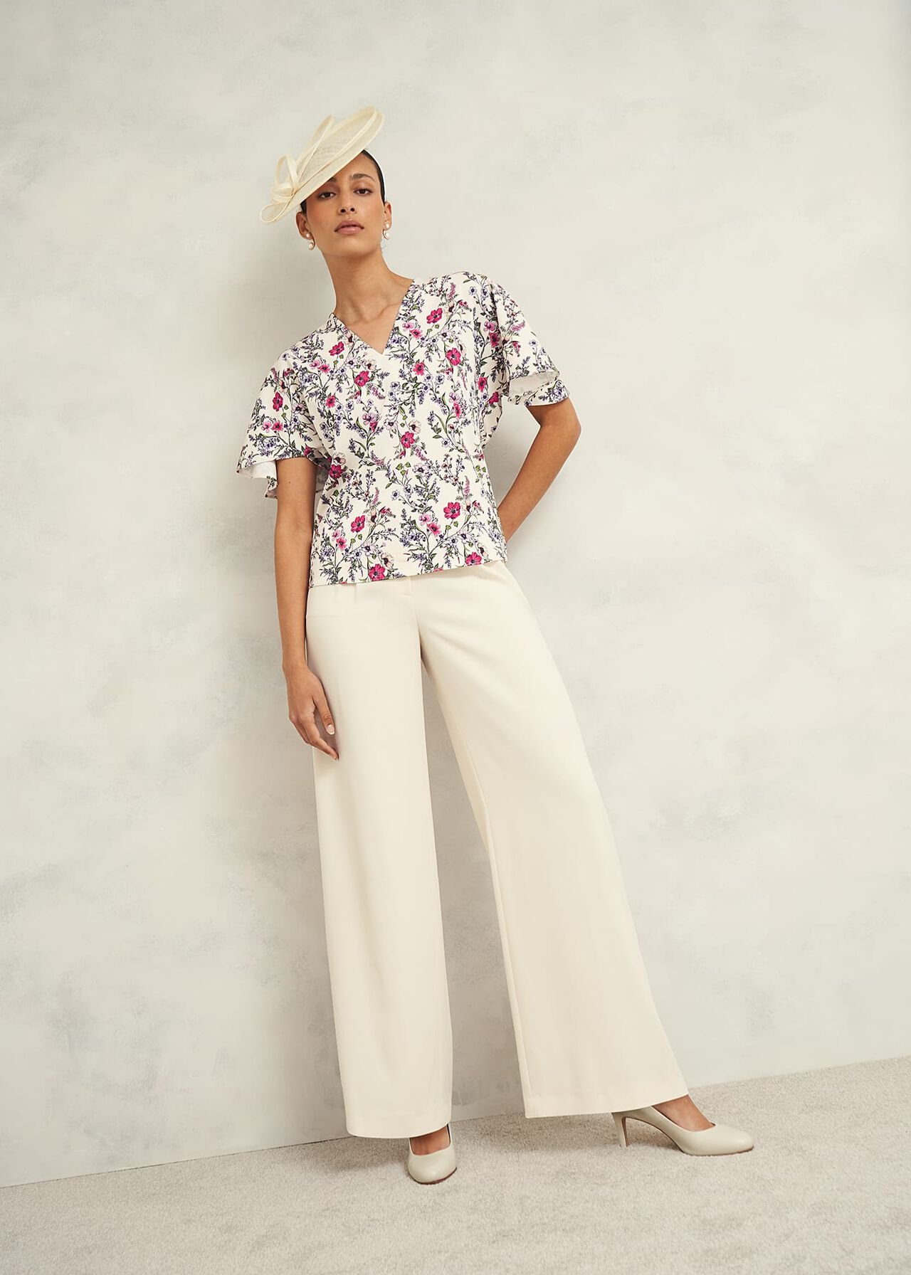 Gigi V Neck Top, Cream Multi, hi-res