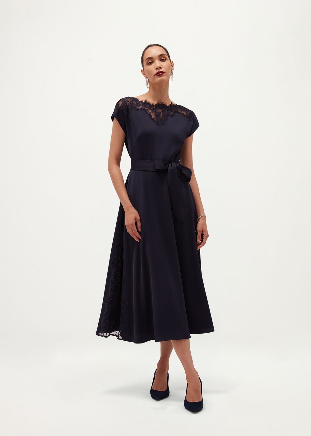 Amelie Lace Trim Satin Dress