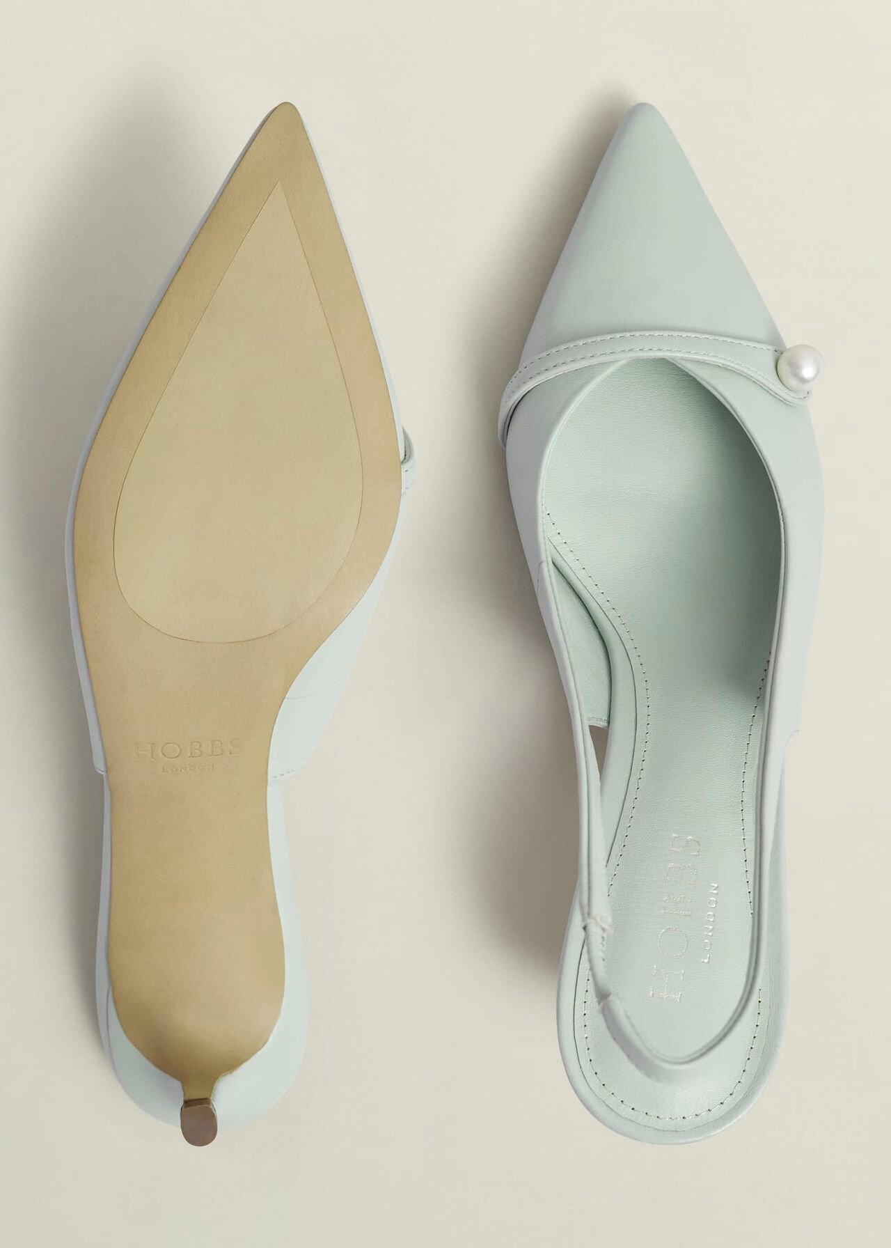 Serena Leather Slingbacks, Sage Green, hi-res