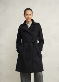 Skylar Shower Resistant Trench Coat, Black, hi-res