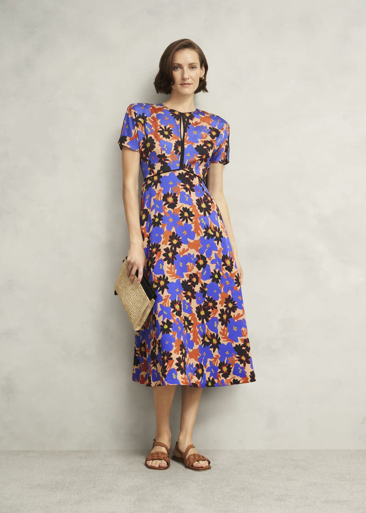 Arlesey Floral Midi Dress, Beige Multi, hi-res