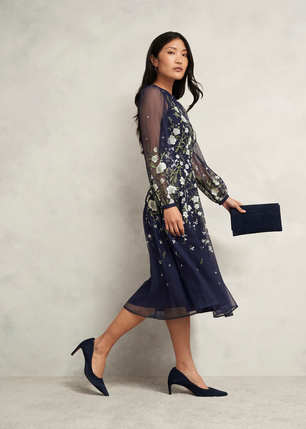 Lois Floral Embroidered Dress, Midnight Yellow, hi-res