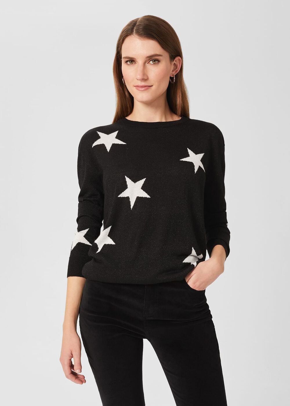 Deborah Sparkle Star Jumper, Black Silver, hi-res
