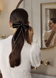 Tilly Velvet Hair Clip, Black, hi-res