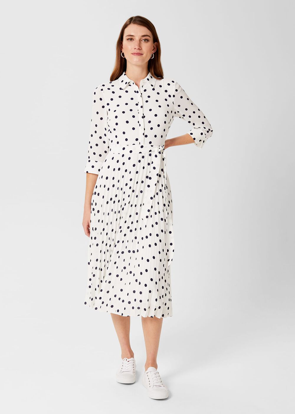 Leona Spot Midi Dress, Ivory Navy, hi-res
