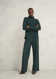 Dark Green Lorraine Wool Blend Turtle Neck Knitted Sweater, Ponderosa Green, hi-res