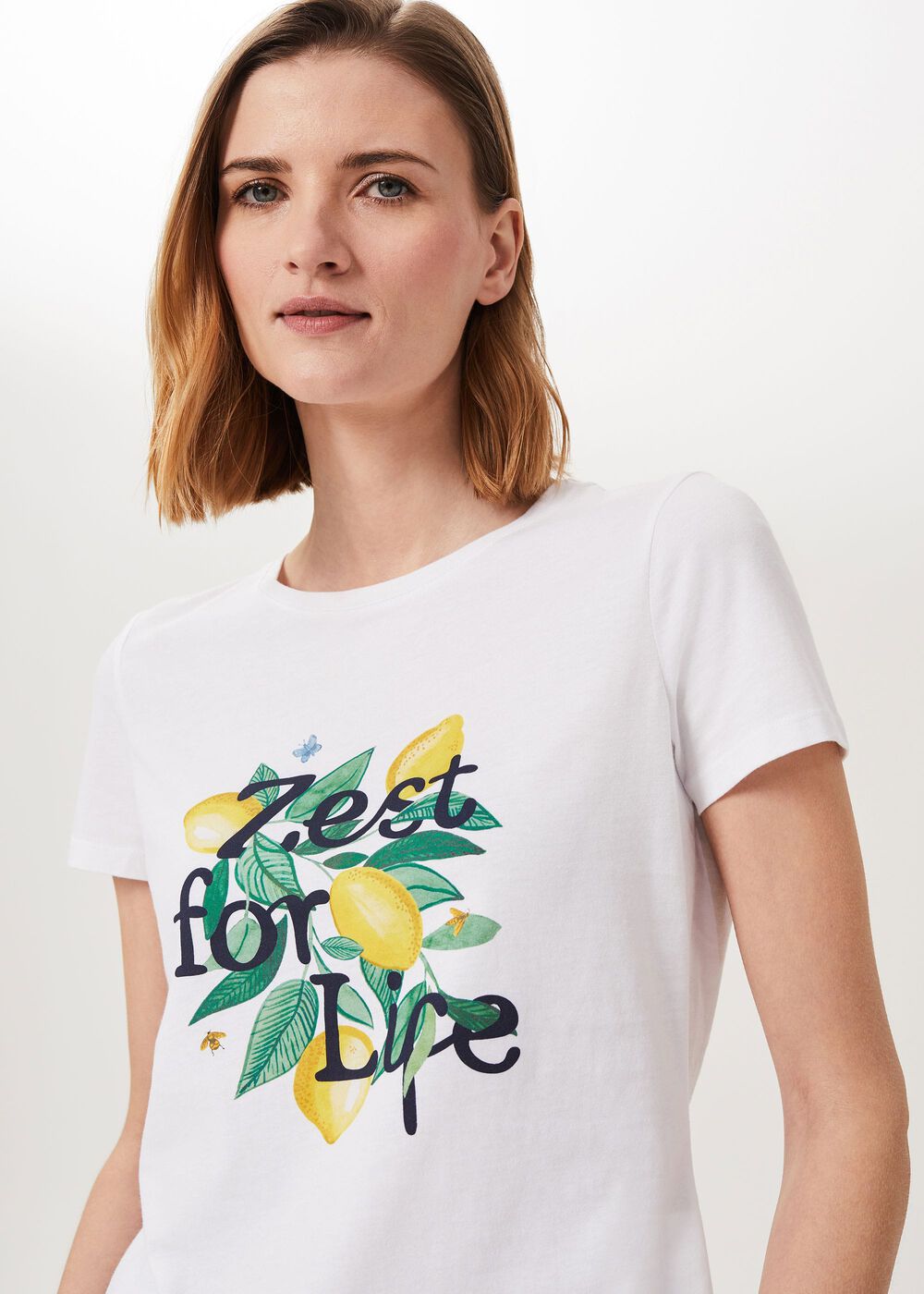 Pixie Cotton Printed T-Shirt, White Yellow, hi-res