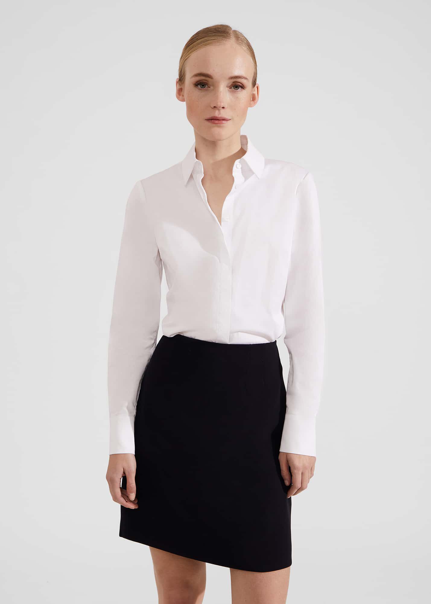 A line black skirt white blouse top