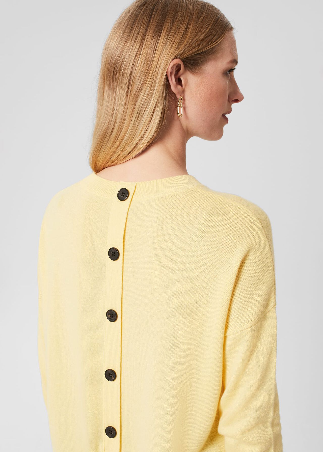 Lydia Button Jumper With Cashmere, Lemon Zest, hi-res