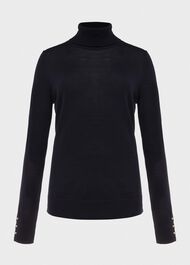 Lara Merino Wool Roll Neck Sweater, Navy, hi-res