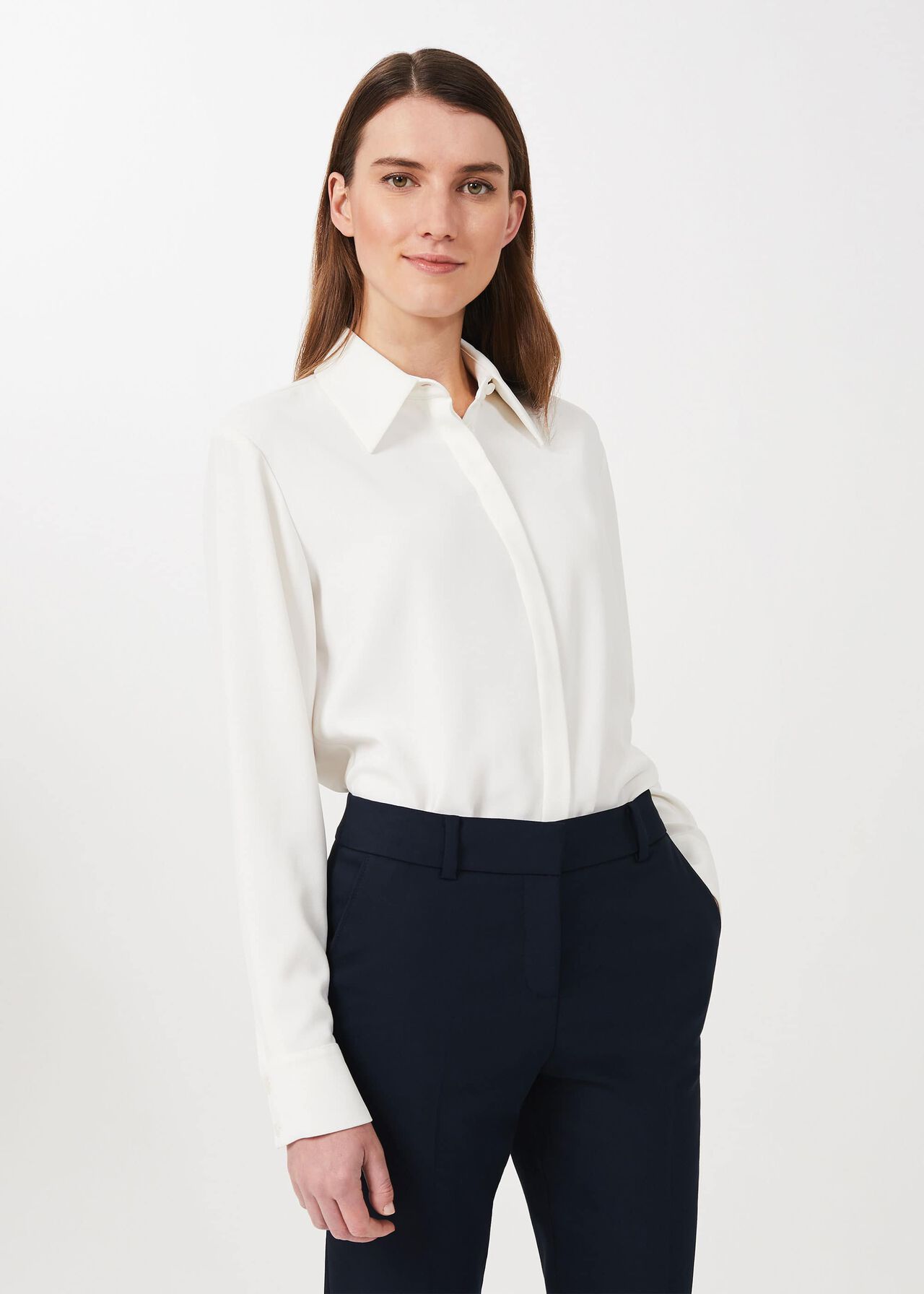 Eva Silk Shirt, Ivory, hi-res