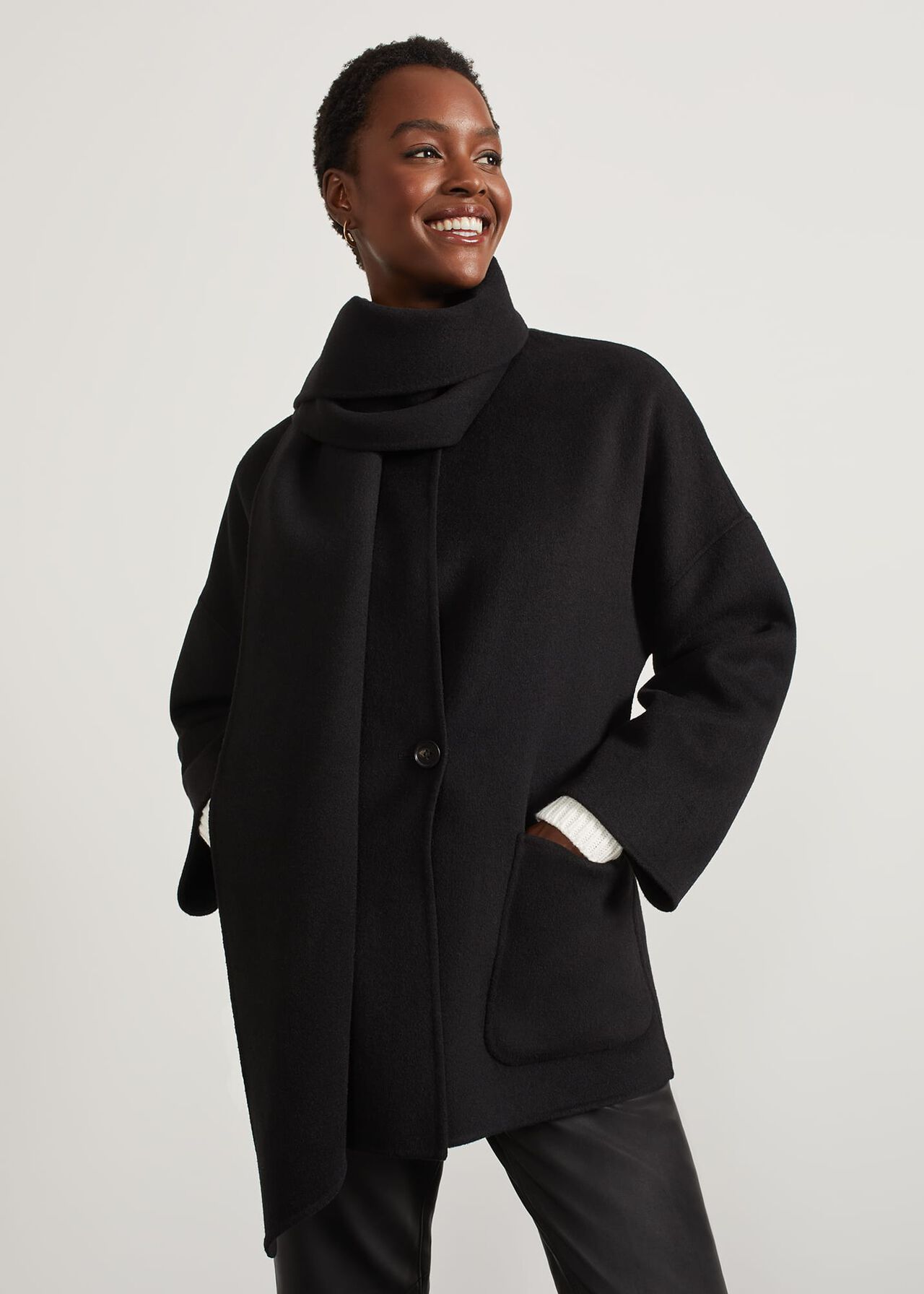 Hadley Scarf Coat, Black, hi-res