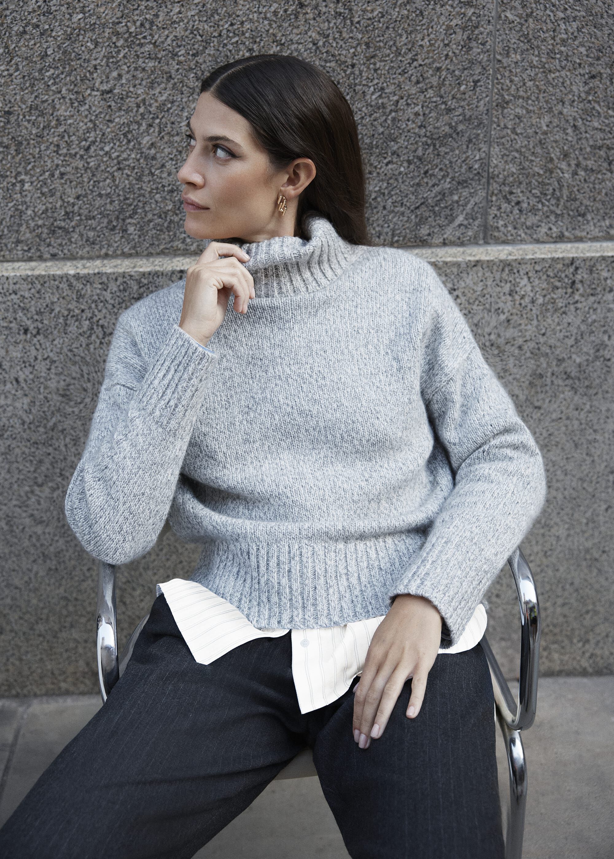 Grey Marl Yardley Chunky Roll Neck Knitted Sweater | Hobbs US |