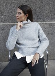Grey Marl Yardley Chunky Roll Neck Knitted Jumper, Grey Mouline, hi-res