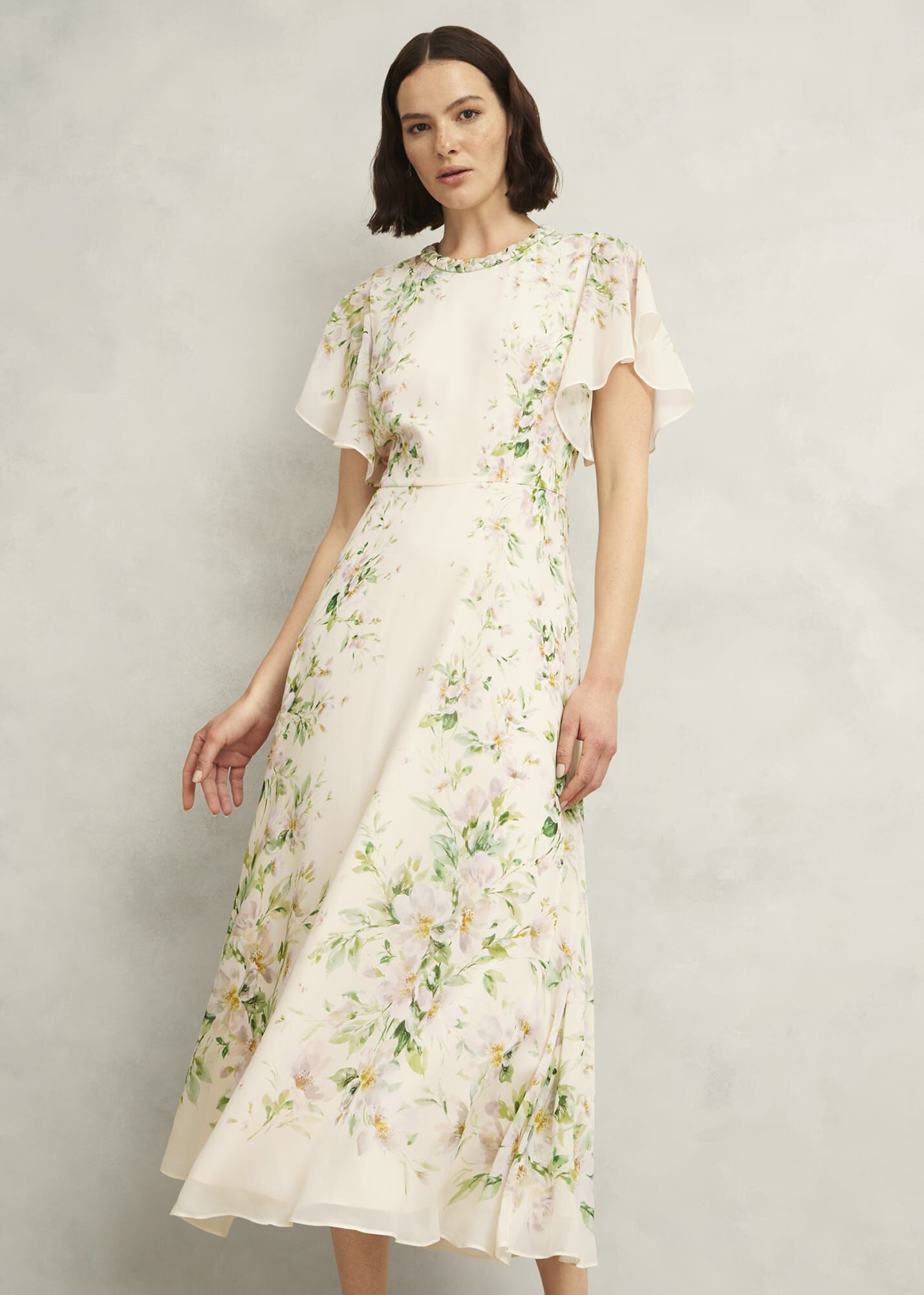 Kim Plait Neck Floral Silk Dress | Hobbs US |