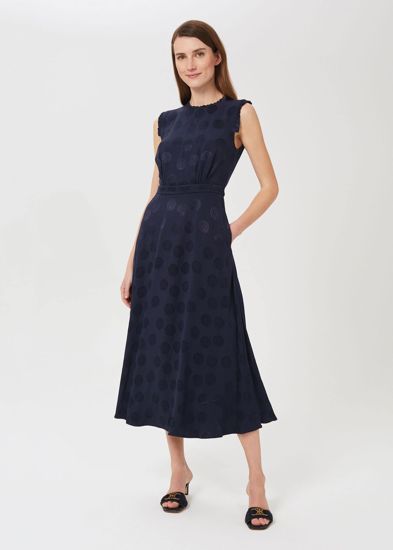 Ashley Jacquard Spot Dress, Midnight, hi-res