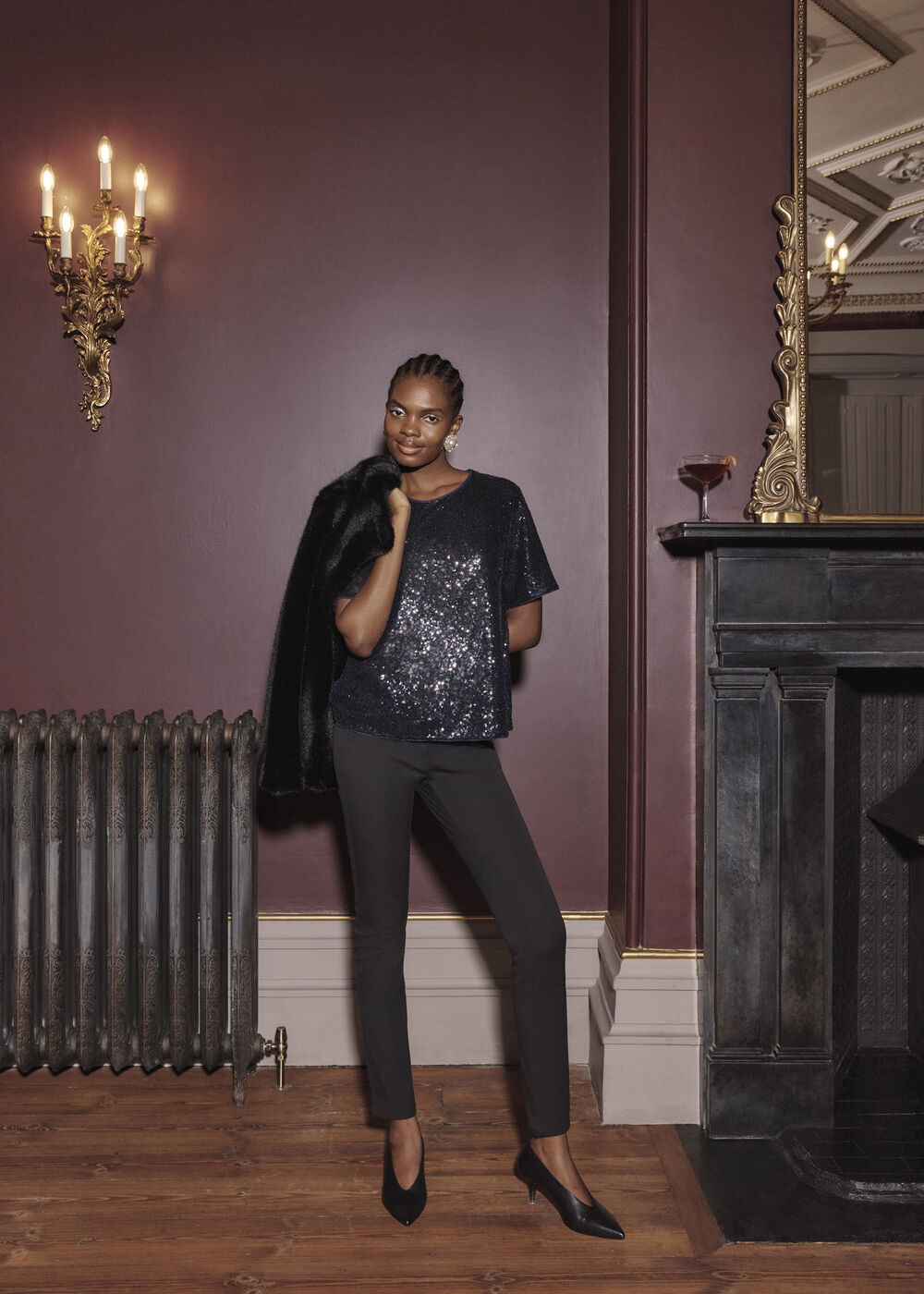 Lilibet Sparkle Sequin Short Sleeve Top, Hobbs Navy, hi-res