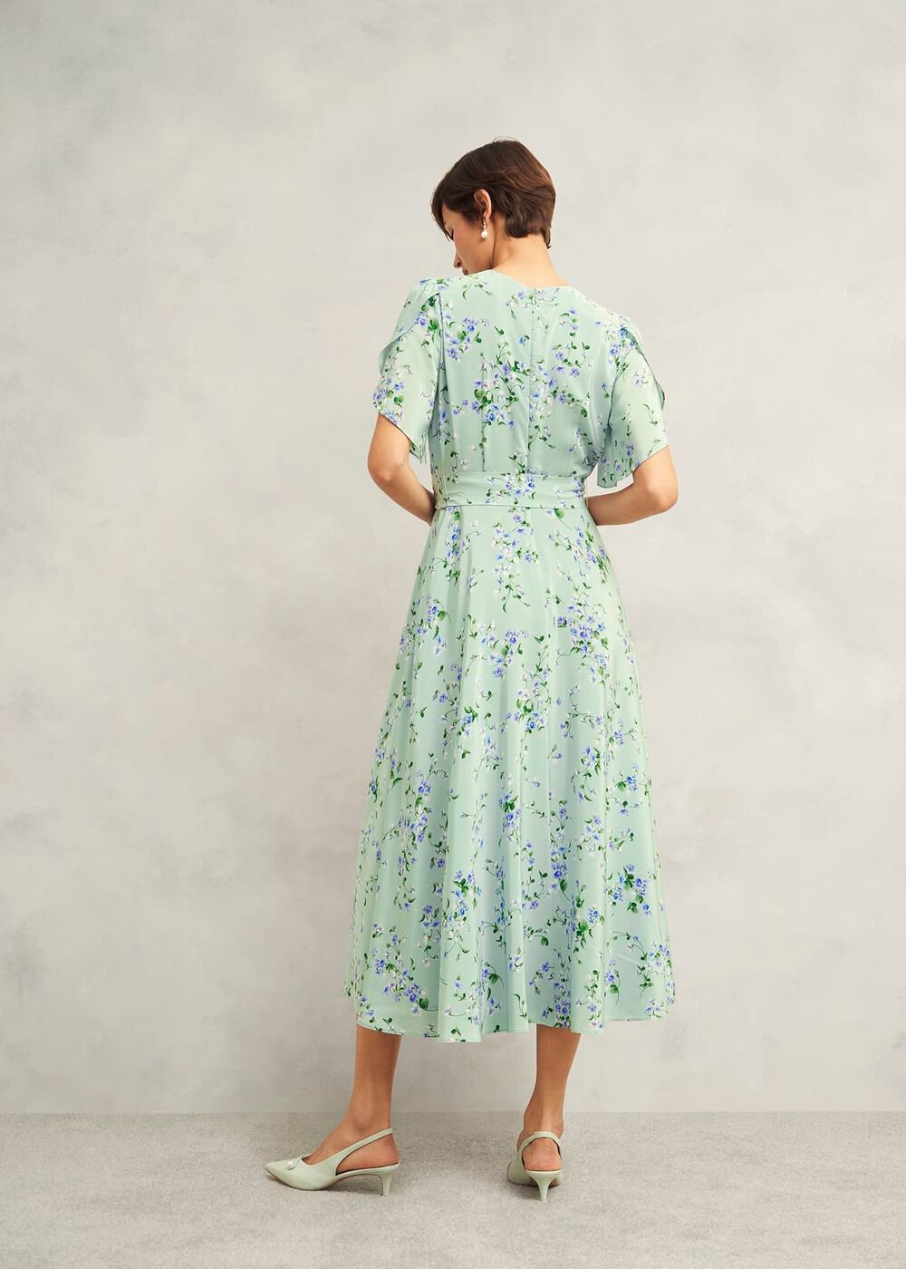 Sophia Silk Belted Dress, Sage Multi, hi-res