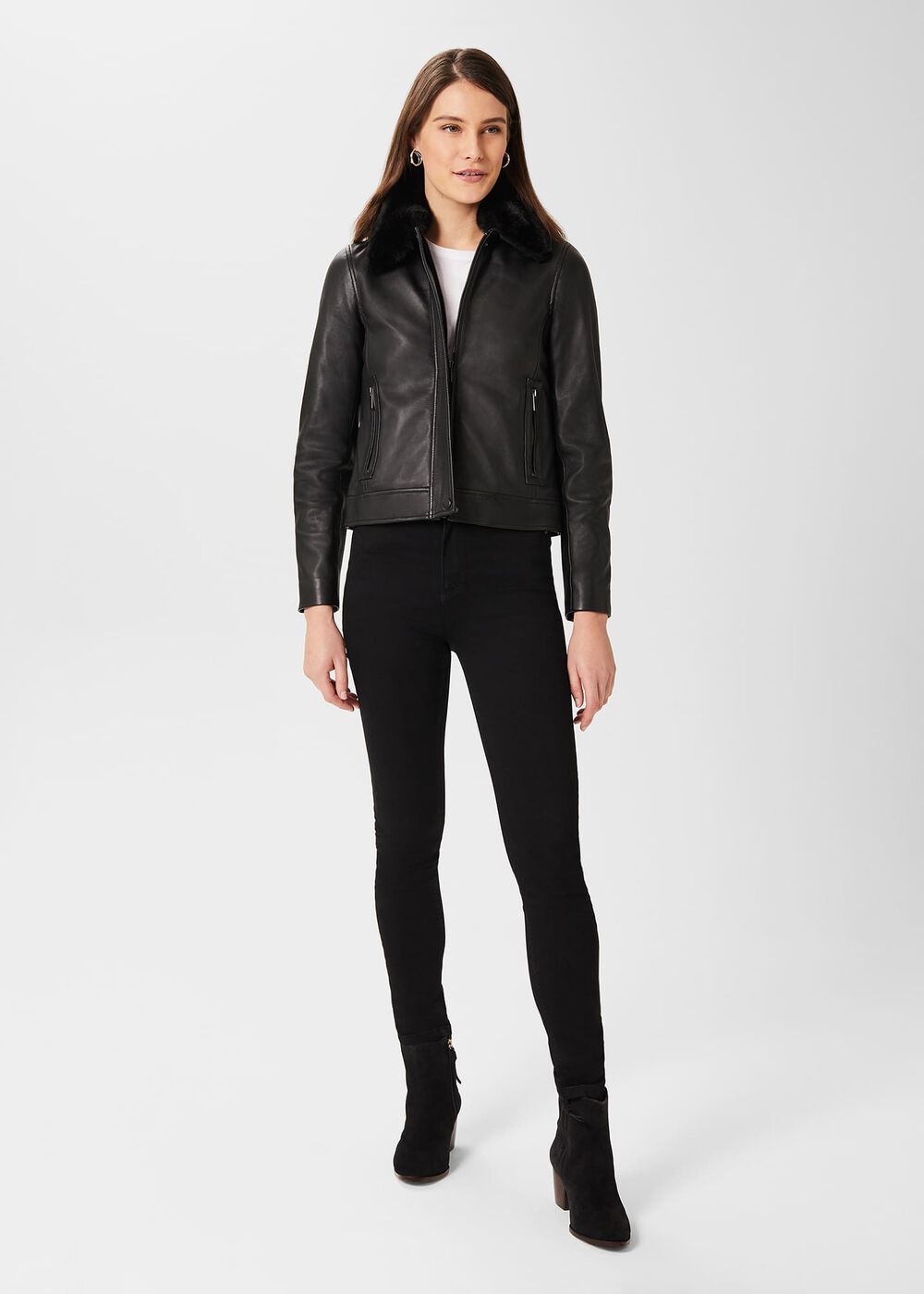 Sera Leather Jacket, Black, hi-res
