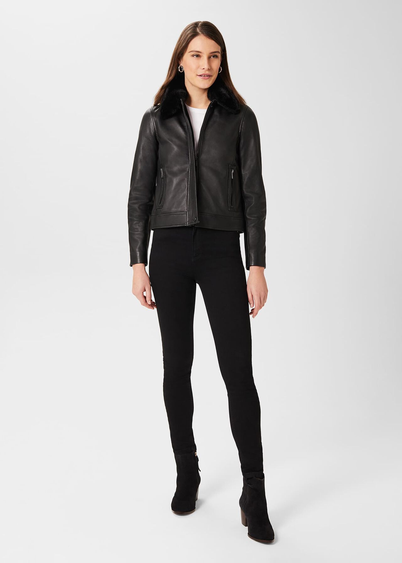 Sera Leather Jacket, Black, hi-res