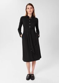 Karina Belted Jersey Dress , Black, hi-res