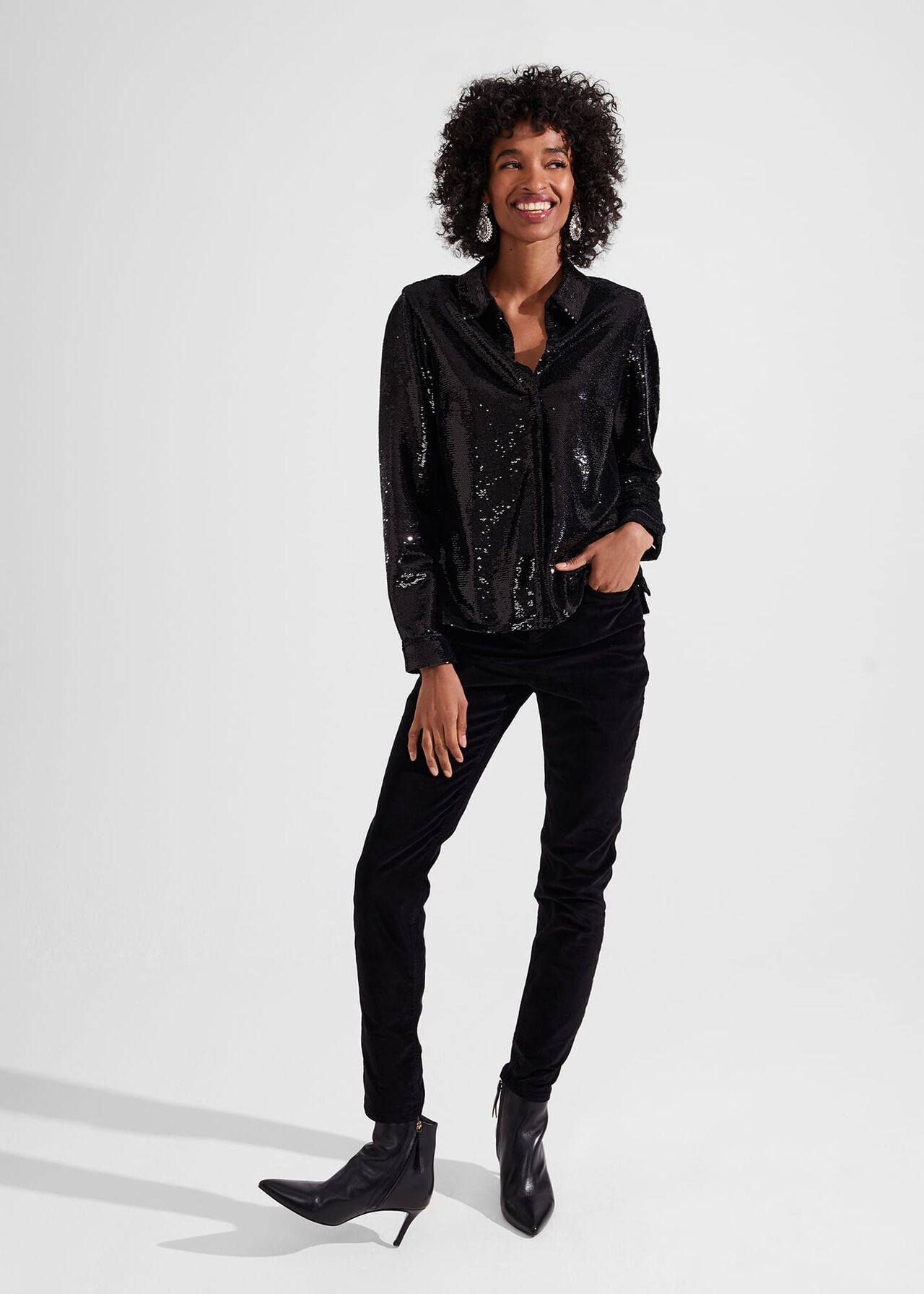 Greta Sequin Shirt, Black, hi-res