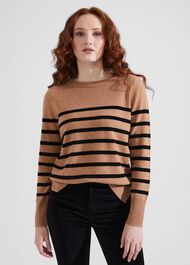 Larina Cashmere Stripe Jumper, Camel Black, hi-res