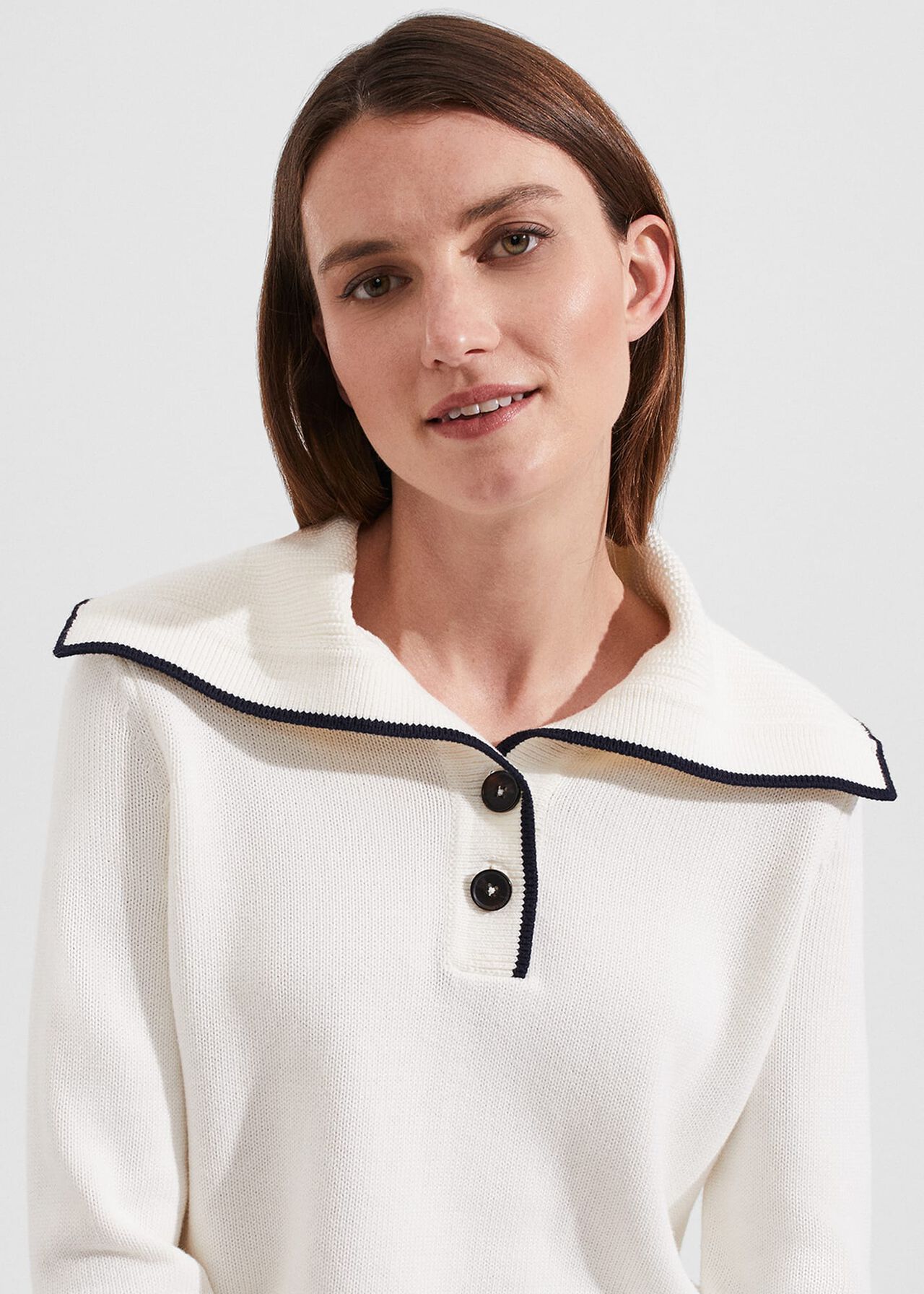 Martha Cotton Jumper, Ivory Navy, hi-res