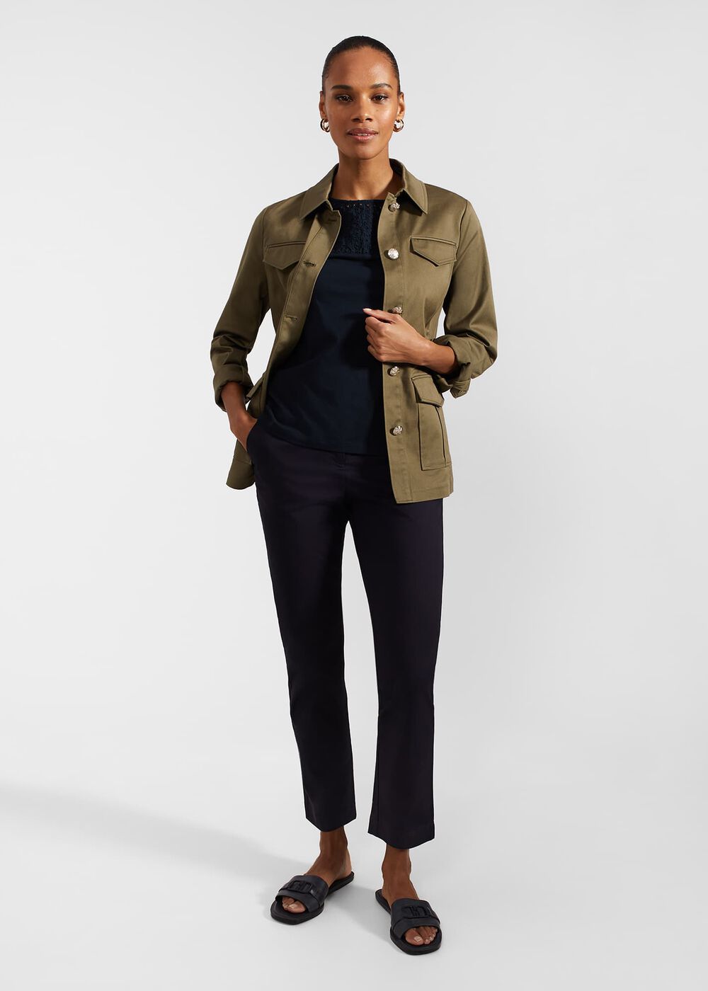 Thea Cotton Broderie Top, Navy, hi-res