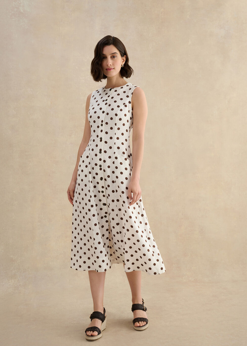 Petite Carmen Linen Polka Dot Dress | Hobbs US |