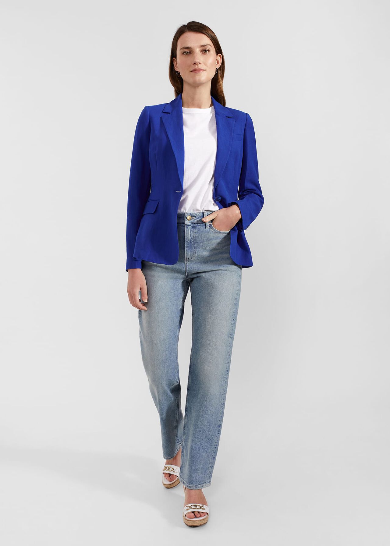 Fletcher Silk Linen Jacket, Lapis Blue, hi-res