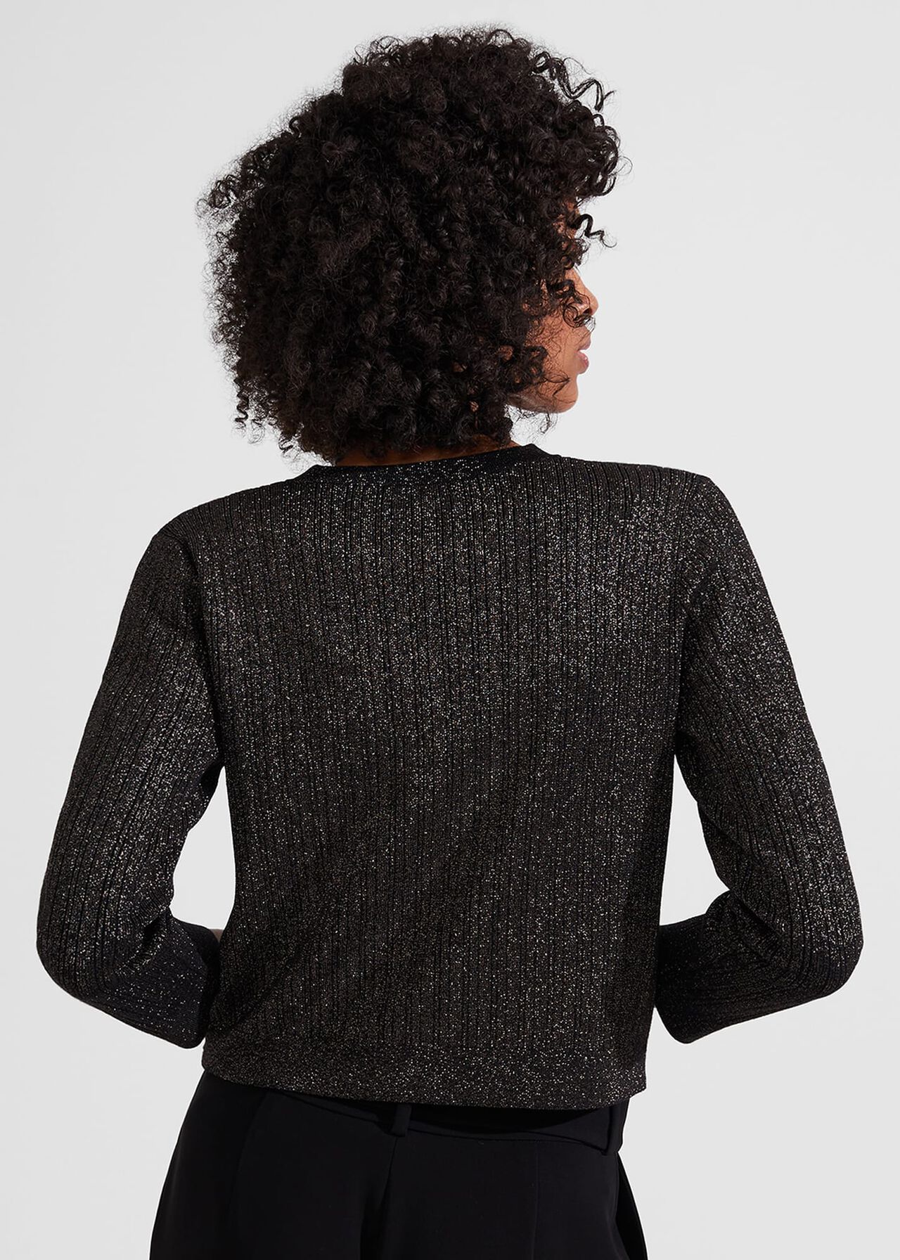 Reena Sparkle Ribbed Knitted Cardigan, Black Gold, hi-res