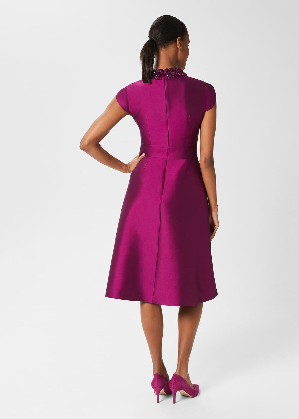 Marcella Silk Blend Beaded Dress, Berry Purple, hi-res