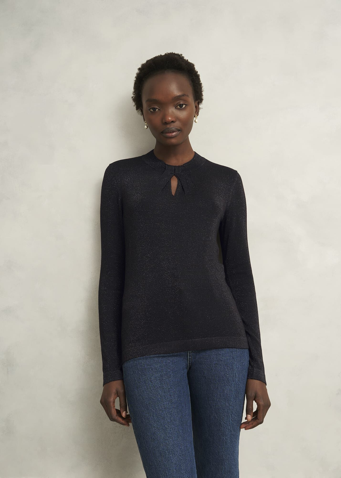 | Jumper Knitted Keyhole Effie Sparkle black knit puff Effie Bibiy トップス Hobbs | UK トップス
