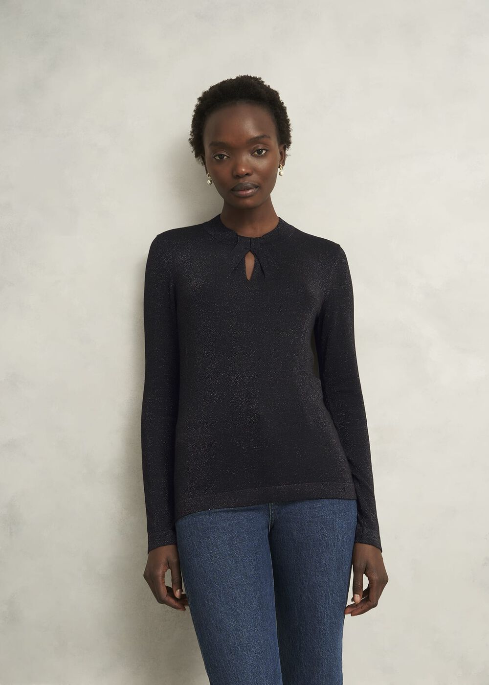 Sparkle Effie Keyhole Knitted Jumper, Black, hi-res