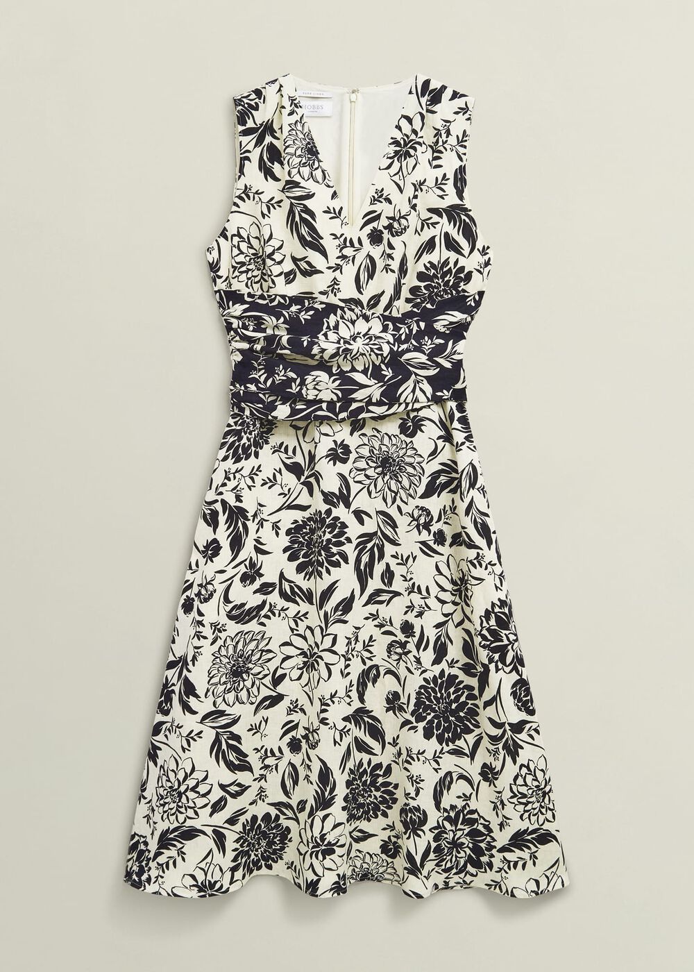 Teagan Linen Dress, Ivory Navy, hi-res