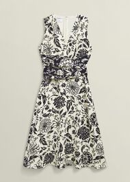 Teagan Linen Dress, Ivory Navy, hi-res