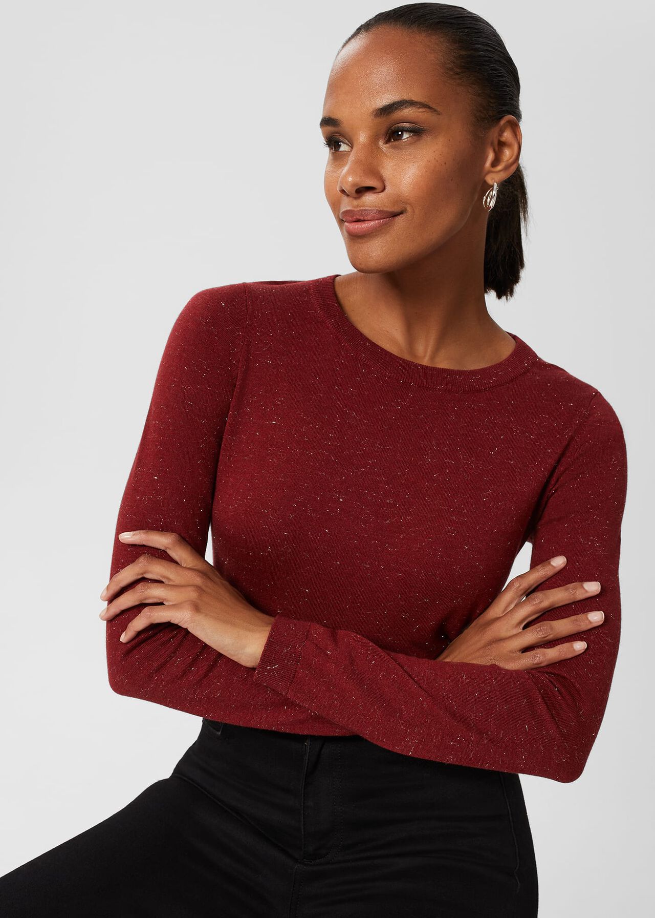 Penny Sparkle Sweater, Wine Red, hi-res