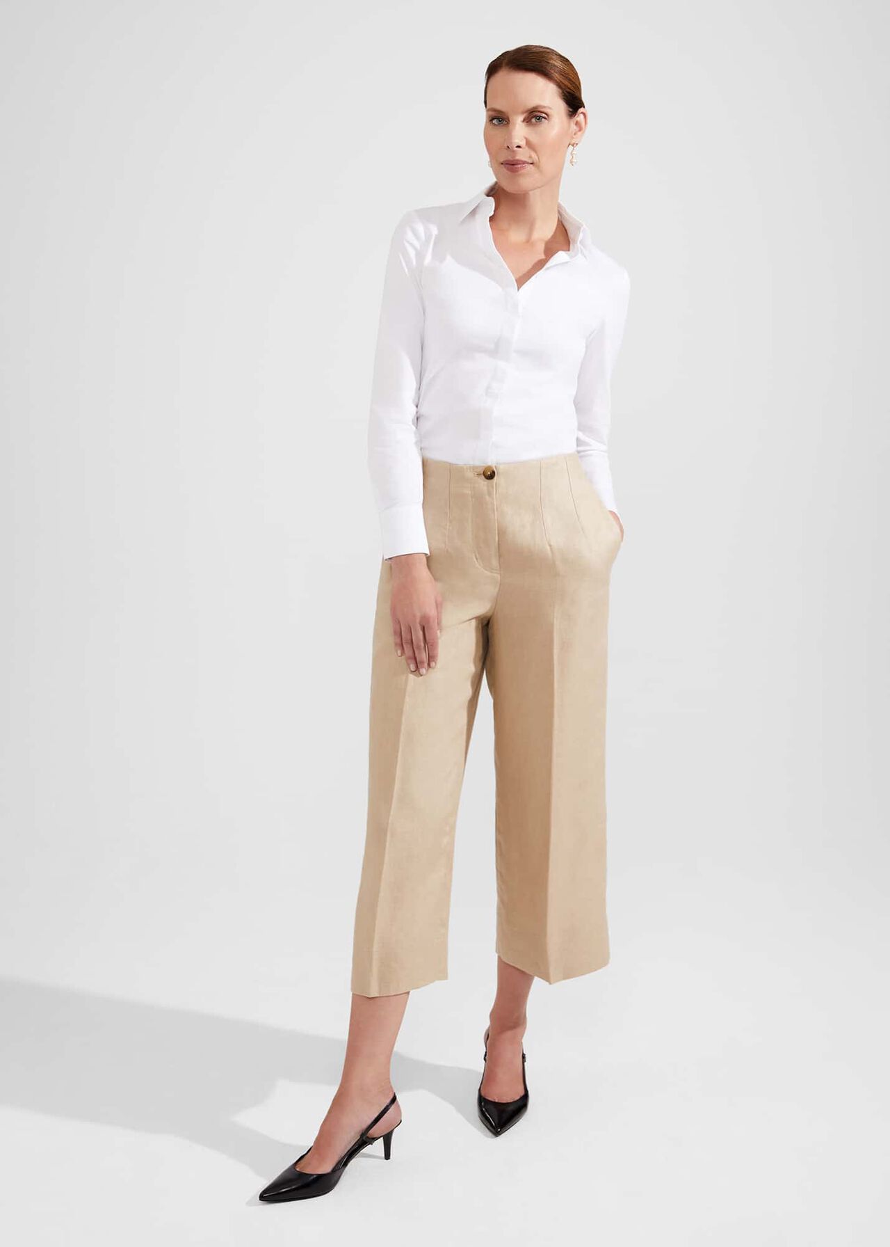 Dora Linen Crop Pant, Sand, hi-res