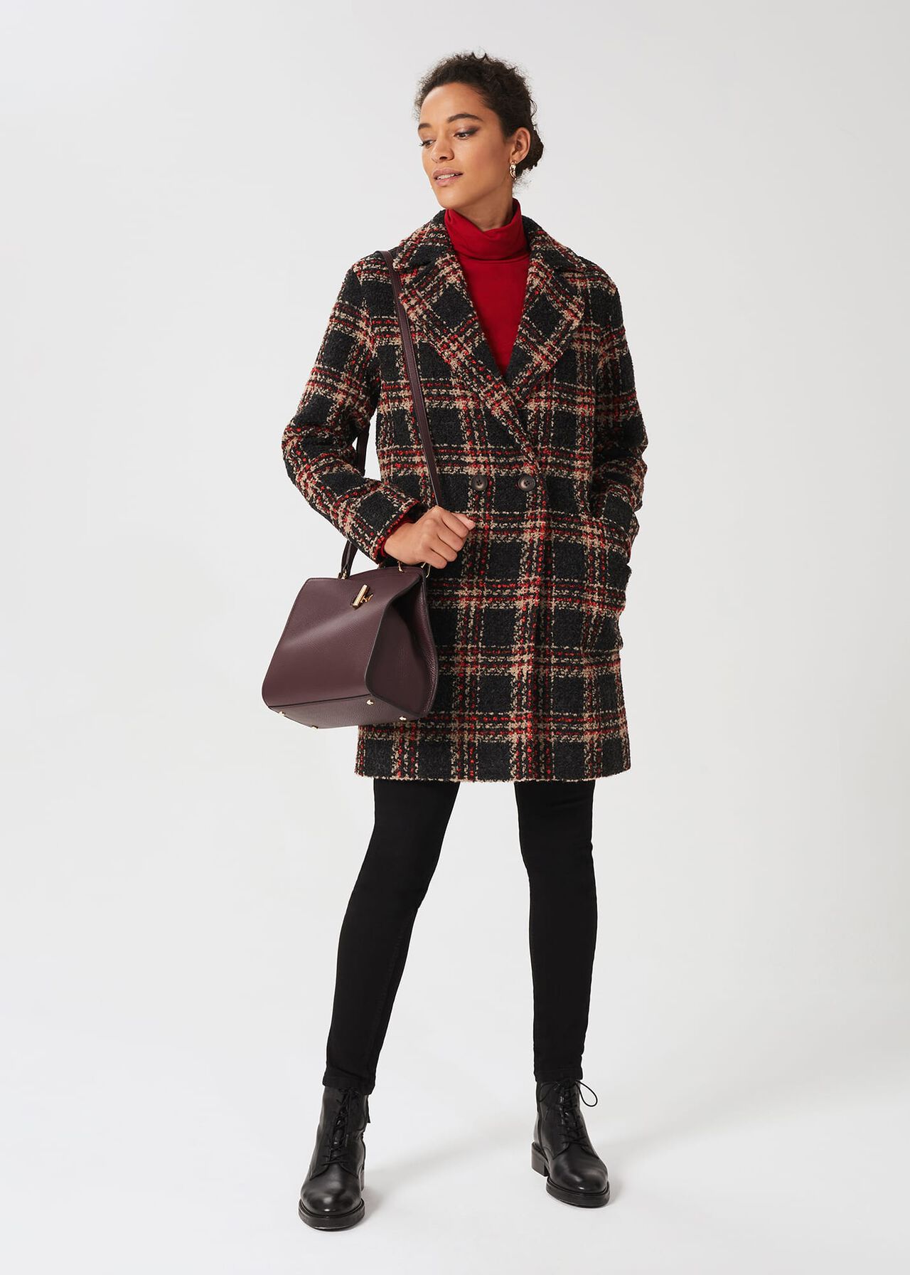 Carmina Check Coat With Wool, Grey Multi, hi-res