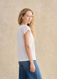 Ivana Cotton Broderie Top, White, hi-res