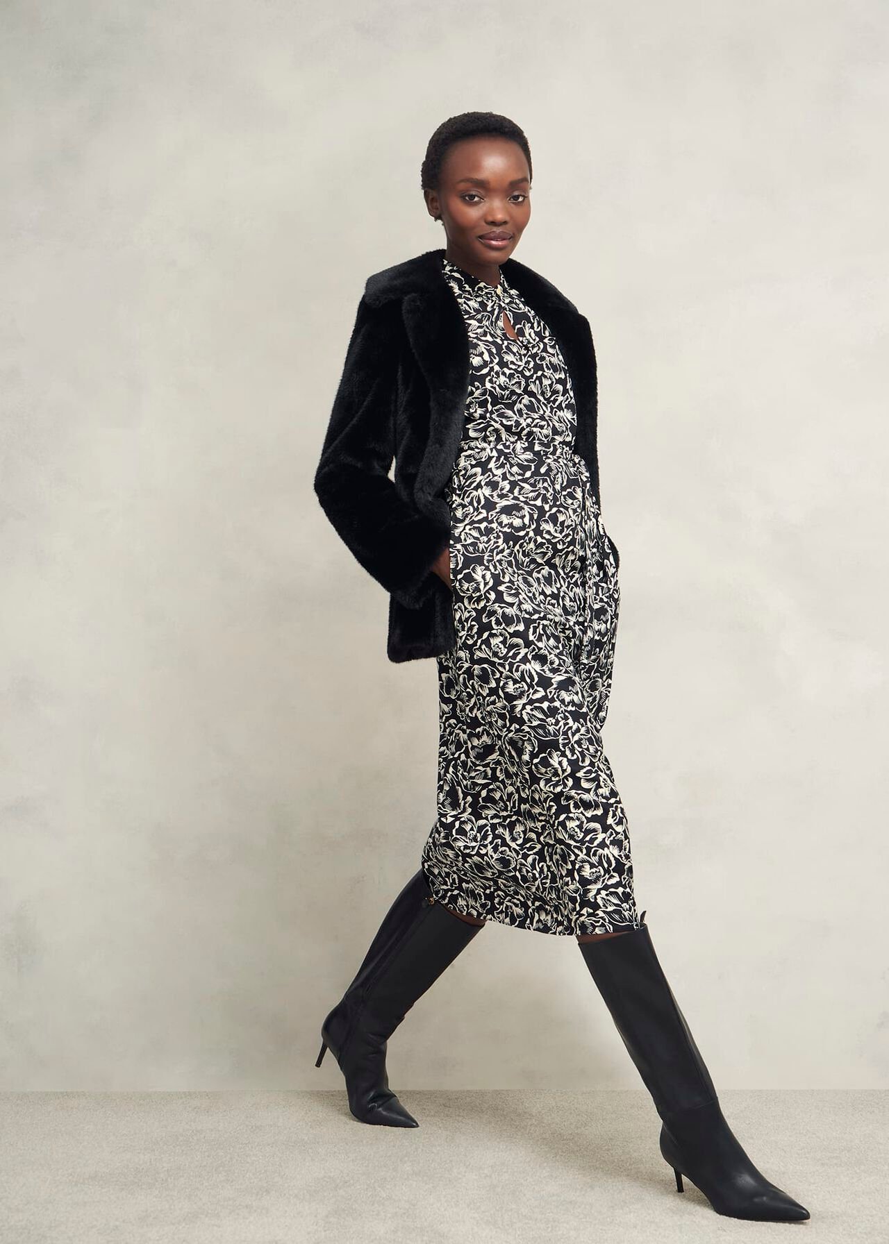 Petite Cynthia Dress, Black Cream, hi-res