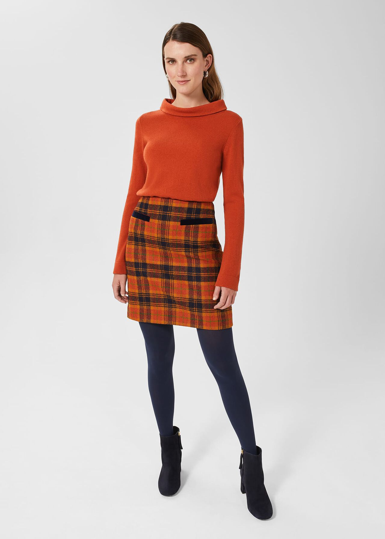 Ruthie Wool Skirt, Orange Navy, hi-res