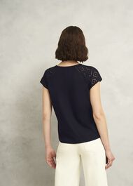 Ivana Cotton Broderie Top, Hobbs Navy, hi-res