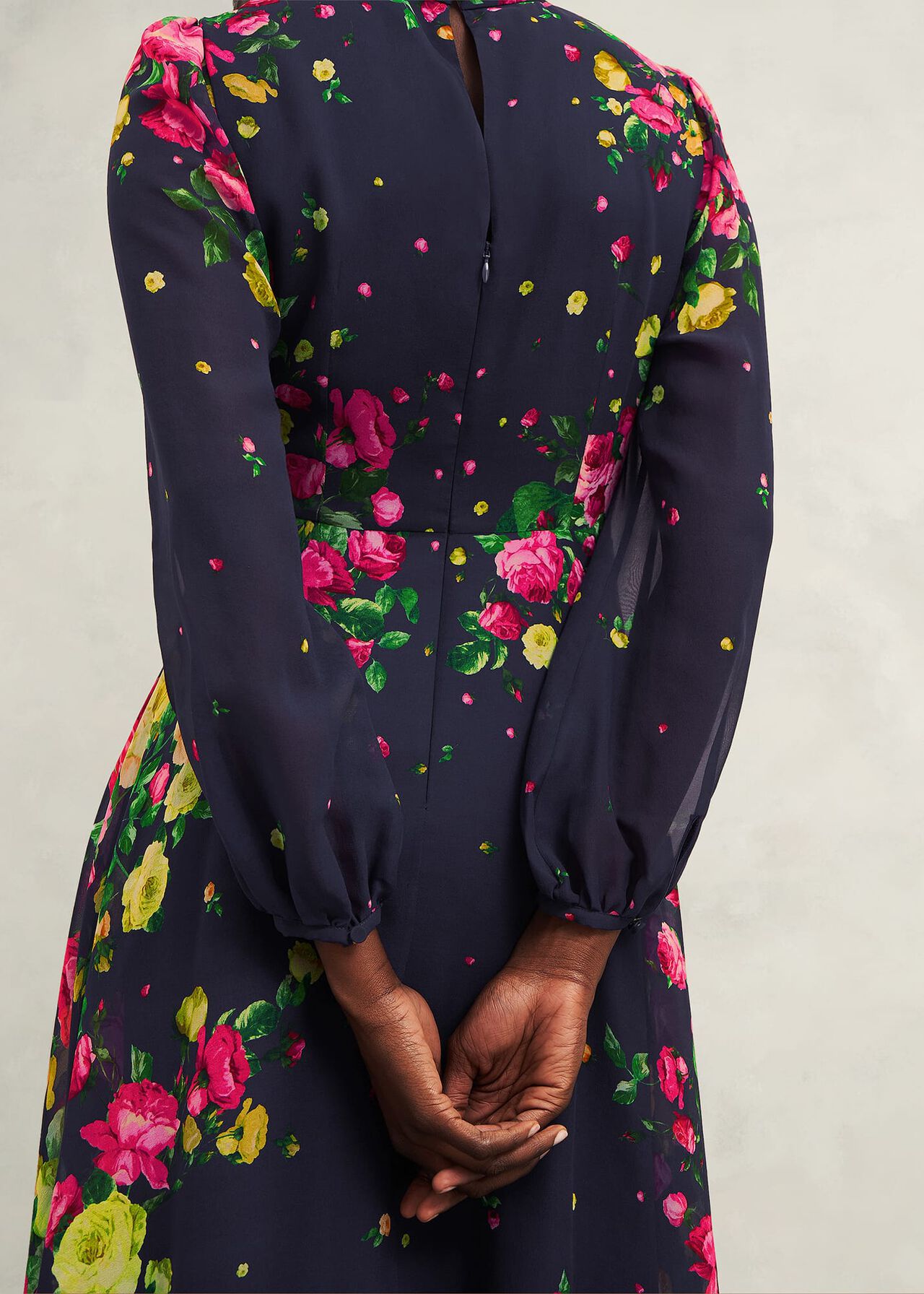 Eva Floral Silk Dress, Navy Multi, hi-res