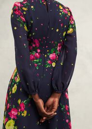Eva Floral Silk Dress, Navy Multi, hi-res