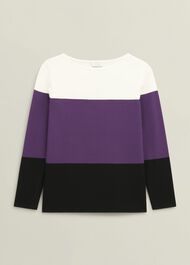 Alice Colour Block Crew Neck Knitted Jumper, Fig Purple, hi-res
