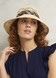Mylie Straw Hat, Natural Navy, hi-res